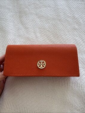 Tory Burch Orange Saffiano Continental Wallet with Gold Logo